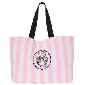 Victoria's Secret Angel Essentials Terry Tote Bag Pink Stripe Travel NWT